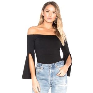 Alexis black split 3/4 sleeve off the shoulder top size medium